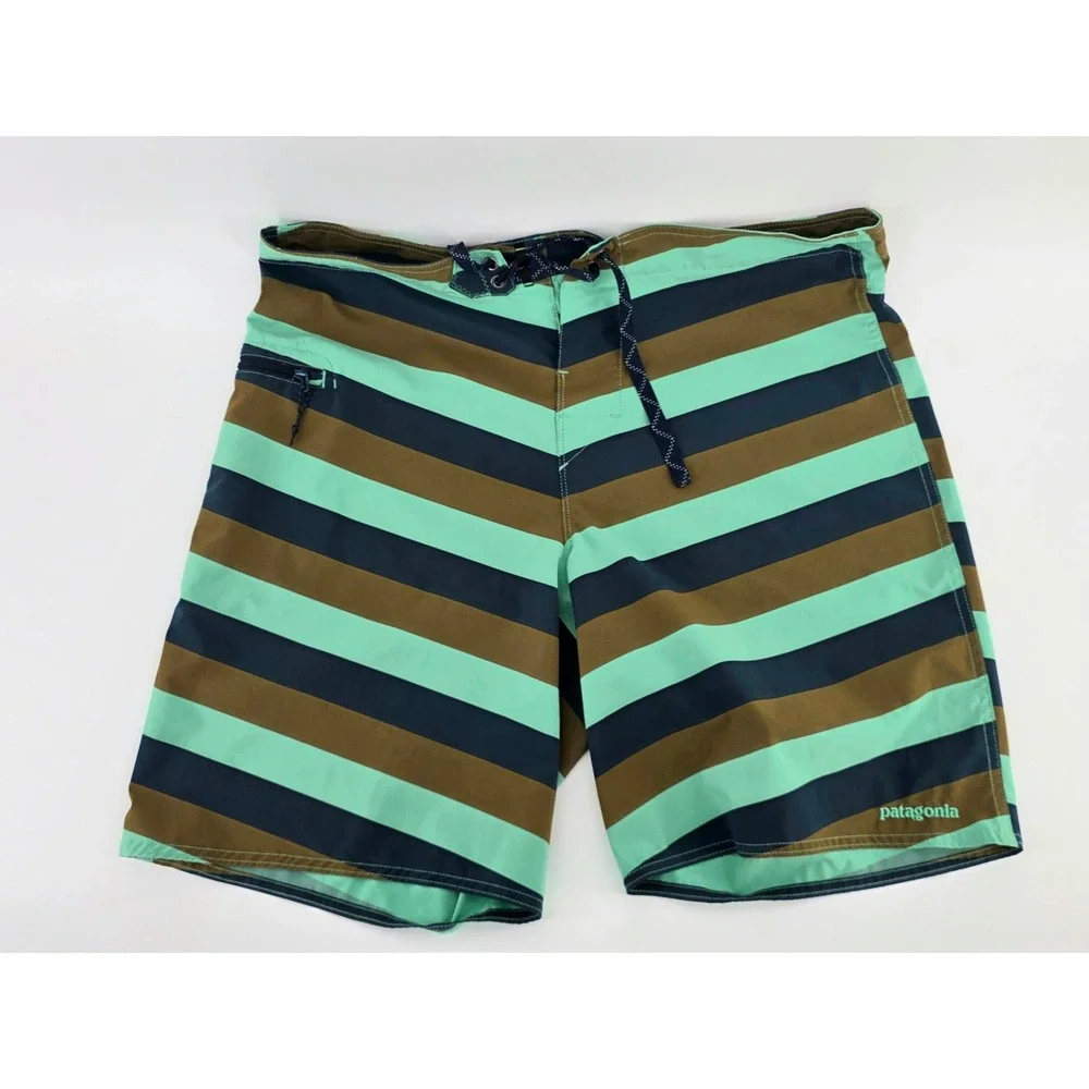 Patagonia Board Shorts Size 34 Mens Striped Teal Brown Navy Gorpcore Summer